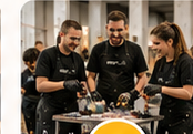 Team maakt samen spin art tijdens een creatief DRIPLAB bedrijfsevent
